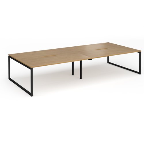 Connex Plus O Frame 3600 x 1600 x 725mm Back to Back Desk (4 x 1800mm) - Black Frame / Oak Top