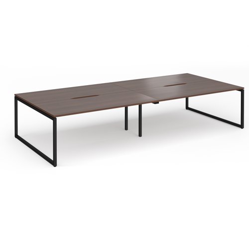 Connex Plus O Frame 3600 x 1600 x 725mm Back to Back Desk (4 x 1800mm) - Black Frame / Walnut Top