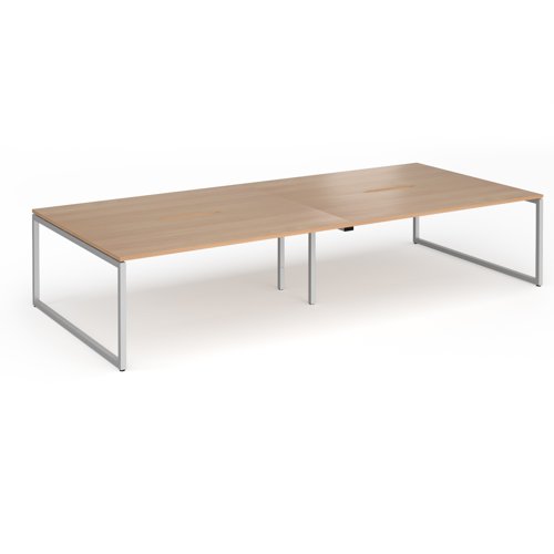 Connex Plus O Frame 3600 x 1600 x 725mm Back to Back Desk (4 x 1800mm) - Silver Frame / Beech Top