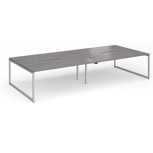 Connex Plus O Frame 3600 x 1600 x 725mm Back to Back Desk (4 x 1800mm) - Silver Frame / Grey Oak Top