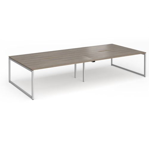 Connex Plus O Frame 3600 x 1600 x 725mm Back to Back Desk (4 x 1800mm) - Silver Frame / Nebraska Oak Top