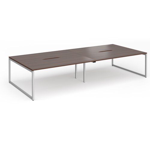 Connex Plus O Frame 3600 x 1600 x 725mm Back to Back Desk (4 x 1800mm) - Silver Frame / Walnut Top