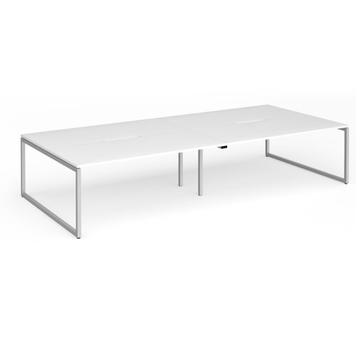 Connex Plus O Frame 3600 x 1600 x 725mm Back to Back Desk (4 x 1800mm) - Silver Frame / White Top
