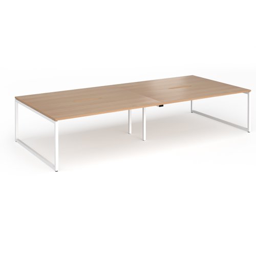 Connex Plus O Frame 3600 x 1600 x 725mm Back to Back Desk (4 x 1800mm) - White Frame / Beech Top