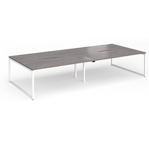 Connex Plus O Frame 3600 x 1600 x 725mm Back to Back Desk (4 x 1800mm) - White Frame / Grey Oak Top