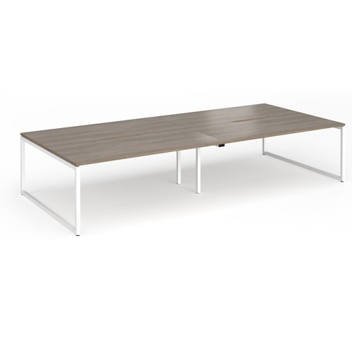 Connex Plus O Frame 3600 x 1600 x 725mm Back to Back Desk (4 x 1800mm) - White Frame / Nebraska Oak Top
