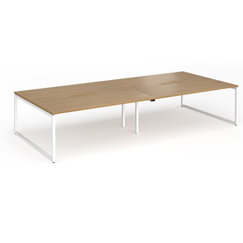 Connex Plus O Frame 3600 x 1600 x 725mm Back to Back Desk (4 x 1800mm) - White Frame / Oak Top