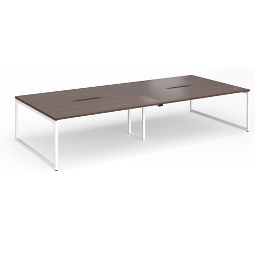 Connex Plus O Frame 3600 x 1600 x 725mm Back to Back Desk (4 x 1800mm) - White Frame / Walnut Top
