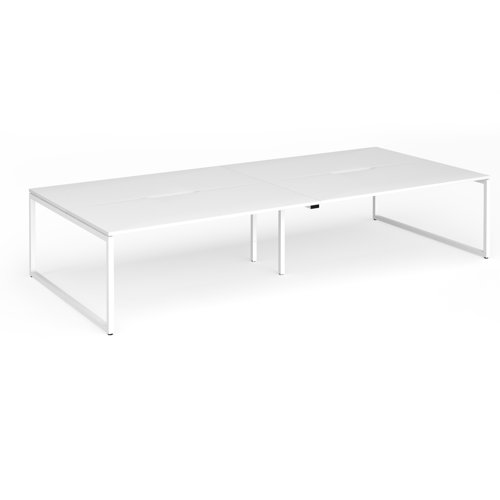 Connex Plus O Frame 3600 x 1600 x 725mm Back to Back Desk (4 x 1800mm) - White Frame / White Top