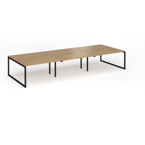 Connex Plus O Frame 4200 x 1600 x 725mm Back to Back Desk (6 x 1400mm) - Black Frame / Oak Top