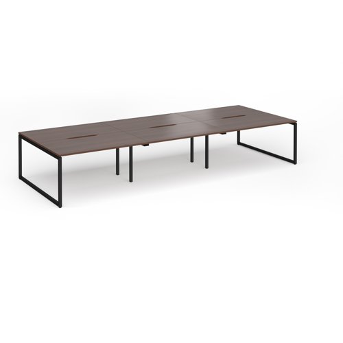 Connex Plus O Frame 4200 x 1600 x 725mm Back to Back Desk (6 x 1400mm) - Black Frame / Walnut Top
