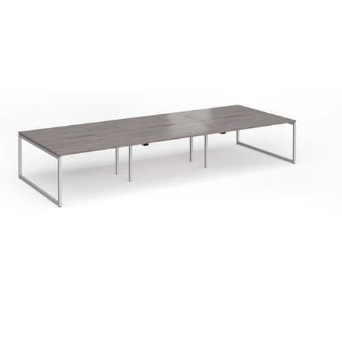 Connex Plus O Frame 4200 x 1600 x 725mm Back to Back Desk (6 x 1400mm) - Silver Frame / Grey Oak Top