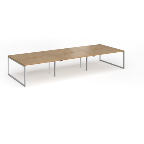 Connex Plus O Frame 4200 x 1600 x 725mm Back to Back Desk (6 x 1400mm) - Silver Frame / Oak Top