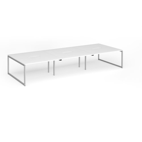 Connex Plus O Frame 4200 x 1600 x 725mm Back to Back Desk (6 x 1400mm) - Silver Frame / White Top