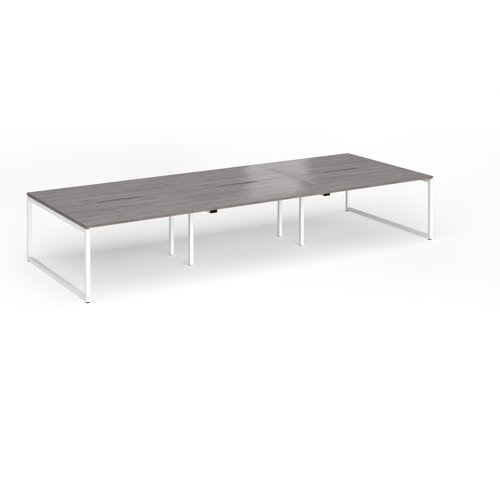 Connex Plus O Frame 4200 x 1600 x 725mm Back to Back Desk (6 x 1400mm) - White Frame / Grey Oak Top