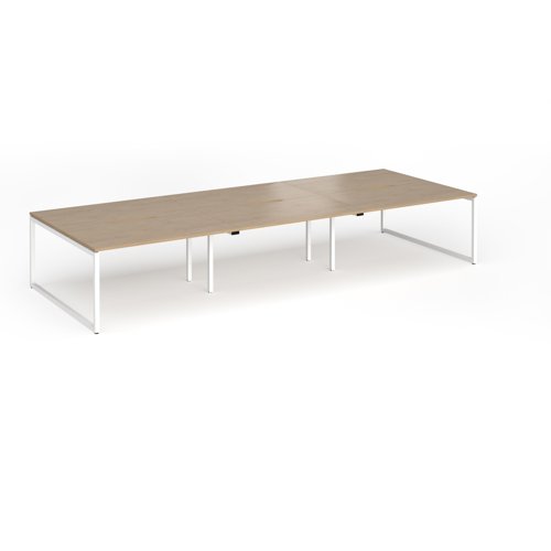 Connex Plus O Frame 4200 x 1600 x 725mm Back to Back Desk (6 x 1400mm) - White Frame / Kendal Oak Top