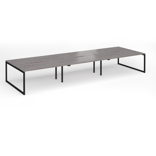 Connex Plus O Frame 4800 x 1600 x 725mm Back to Back Desk (6 x 1600mm) - Black Frame / Grey Oak Top