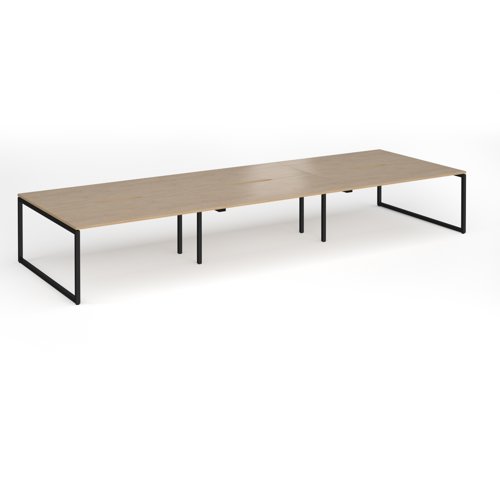 Connex Plus O Frame 4800 x 1600 x 725mm Back to Back Desk (6 x 1600mm) - Black Frame / Kendal Oak Top