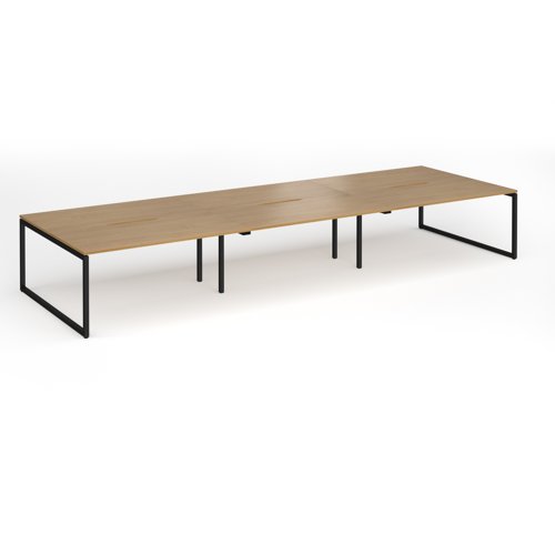 Connex Plus O Frame 4800 x 1600 x 725mm Back to Back Desk (6 x 1600mm) - Black Frame / Oak Top