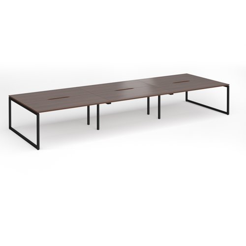 Connex Plus O Frame 4800 x 1600 x 725mm Back to Back Desk (6 x 1600mm) - Black Frame / Walnut Top