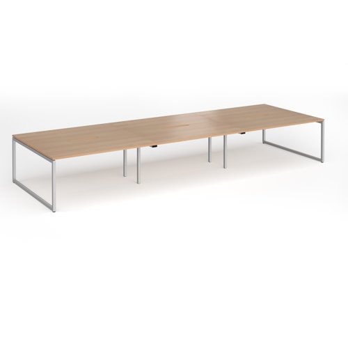 Connex Plus O Frame 4800 x 1600 x 725mm Back to Back Desk (6 x 1600mm) - Silver Frame / Beech Top