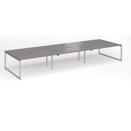 Connex Plus O Frame 4800 x 1600 x 725mm Back to Back Desk (6 x 1600mm) - Silver Frame / Grey Oak Top