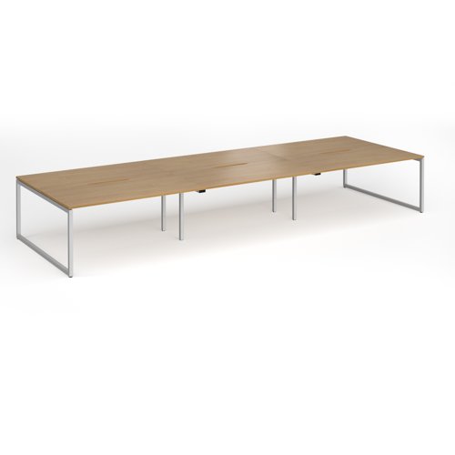 Connex Plus O Frame 4800 x 1600 x 725mm Back to Back Desk (6 x 1600mm) - Silver Frame / Oak Top