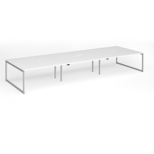 Connex Plus O Frame 4800 x 1600 x 725mm Back to Back Desk (6 x 1600mm) - Silver Frame / White Top