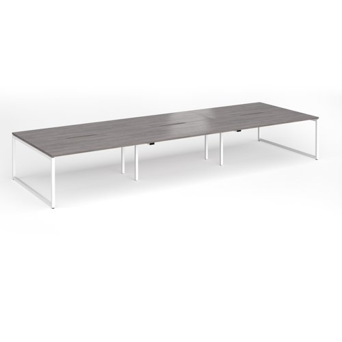 Connex Plus O Frame 4800 x 1600 x 725mm Back to Back Desk (6 x 1600mm) - White Frame / Grey Oak Top