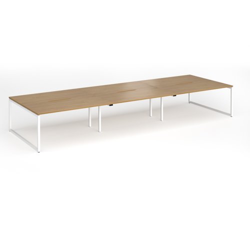 Connex Plus O Frame 4800 x 1600 x 725mm Back to Back Desk (6 x 1600mm) - White Frame / Oak Top