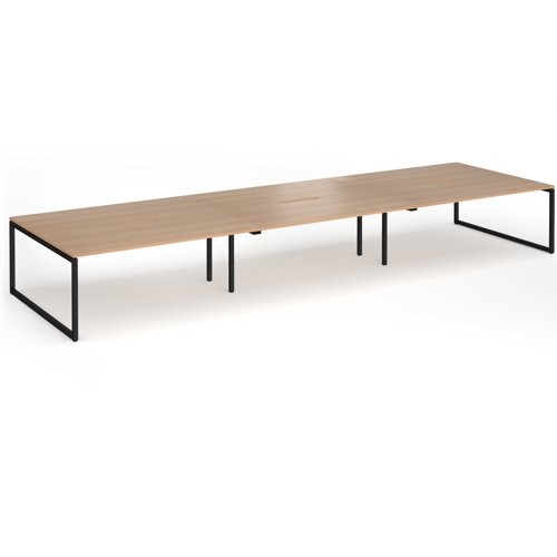 Connex Plus O Frame 5400 x 1600 x 725mm Back to Back Desk (6 x 1800mm) - Black Frame / Beech Top