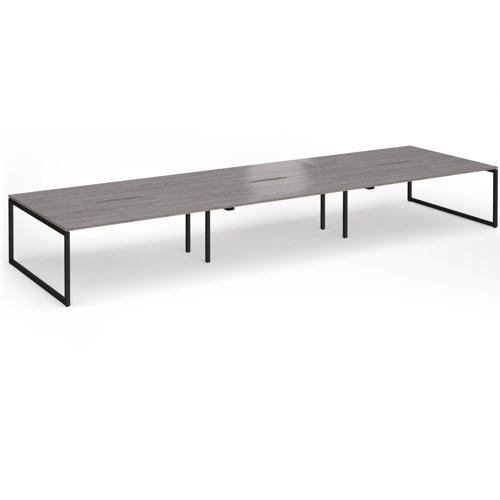 Connex Plus O Frame 5400 x 1600 x 725mm Back to Back Desk (6 x 1800mm) - Black Frame / Grey Oak Top