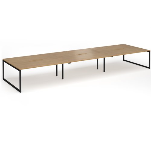 Connex Plus O Frame 5400 x 1600 x 725mm Back to Back Desk (6 x 1800mm) - Black Frame / Oak Top