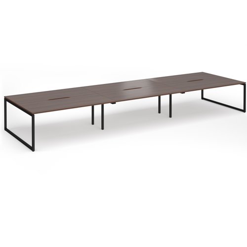 Connex Plus O Frame 5400 x 1600 x 725mm Back to Back Desk (6 x 1800mm) - Black Frame / Walnut Top