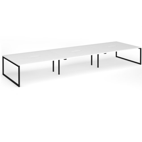 Connex Plus O Frame 5400 x 1600 x 725mm Back to Back Desk (6 x 1800mm) - Black Frame / White Top