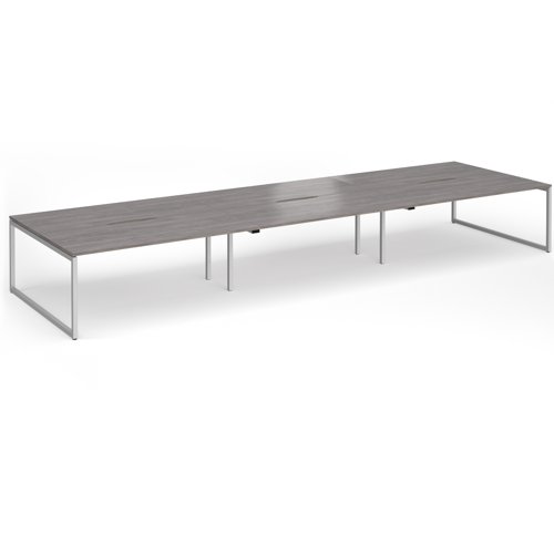 Connex Plus O Frame 5400 x 1600 x 725mm Back to Back Desk (6 x 1800mm) - Silver Frame / Grey Oak Top