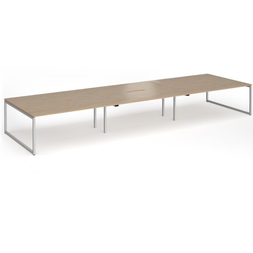 Connex Plus O Frame 5400 x 1600 x 725mm Back to Back Desk (6 x 1800mm) - Silver Frame / Kendal Oak Top