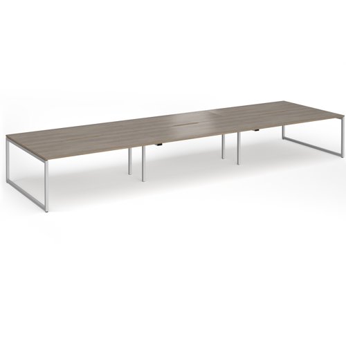 Connex Plus O Frame 5400 x 1600 x 725mm Back to Back Desk (6 x 1800mm) - Silver Frame / Nebraska Oak Top