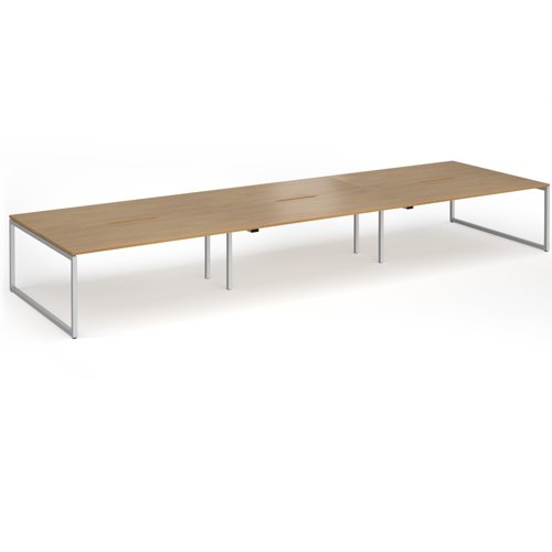 Connex Plus O Frame 5400 x 1600 x 725mm Back to Back Desk (6 x 1800mm) - Silver Frame / Oak Top