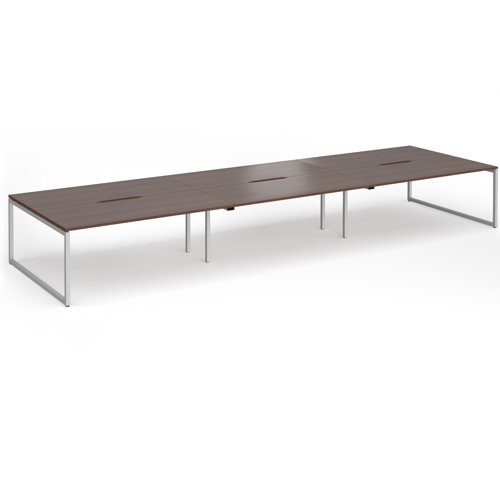 Connex Plus O Frame 5400 x 1600 x 725mm Back to Back Desk (6 x 1800mm) - Silver Frame / Walnut Top