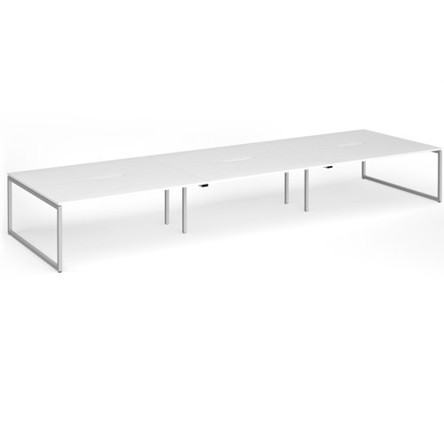 Connex Plus O Frame 5400 x 1600 x 725mm Back to Back Desk (6 x 1800mm) - Silver Frame / White Top
