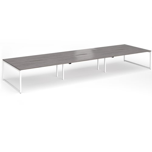 Connex Plus O Frame 5400 x 1600 x 725mm Back to Back Desk (6 x 1800mm) - White Frame / Grey Oak Top