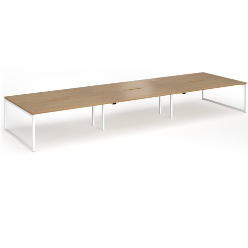 Connex Plus O Frame 5400 x 1600 x 725mm Back to Back Desk (6 x 1800mm) - White Frame / Oak Top