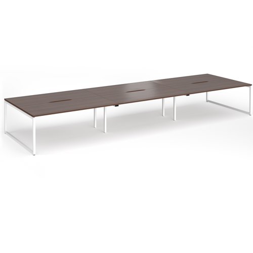 Connex Plus O Frame 5400 x 1600 x 725mm Back to Back Desk (6 x 1800mm) - White Frame / Walnut Top