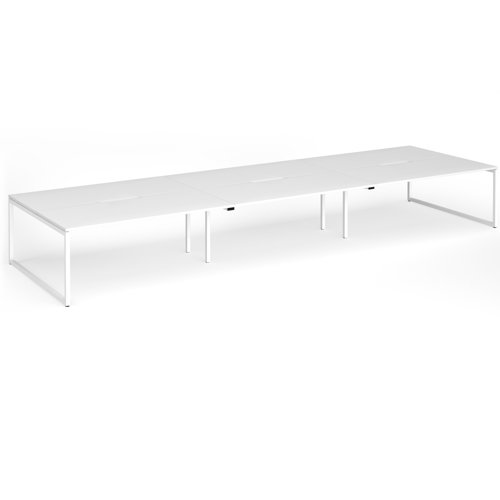 Connex Plus O Frame 5400 x 1600 x 725mm Back to Back Desk (6 x 1800mm) - White Frame / White Top