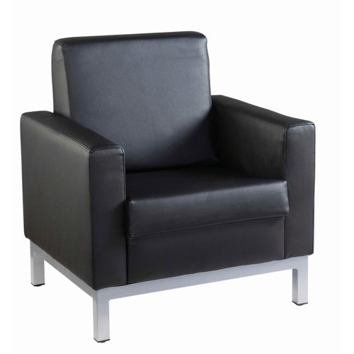 Helsinki square back reception single tub chair 800mm wide - black leather faced