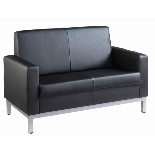 Helsinki square back reception 2 seater chair 1340mm wide - black leather faced Reception Chairs HEL50002