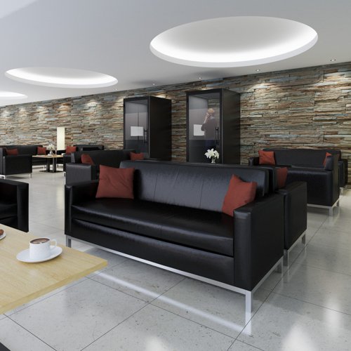 The large, comfortable and luxurious Helsinki reception chairs will make lovely additions to any office or reception area. Available in black leather or made to order fabrics, the deep padded seats and backs offer unmatched comfort and support for both employees and visitors sitting for extended periods of time, whilst at the same time adding a look of modern sophistication.