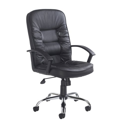 Hertford high back managers chair - black leather faced