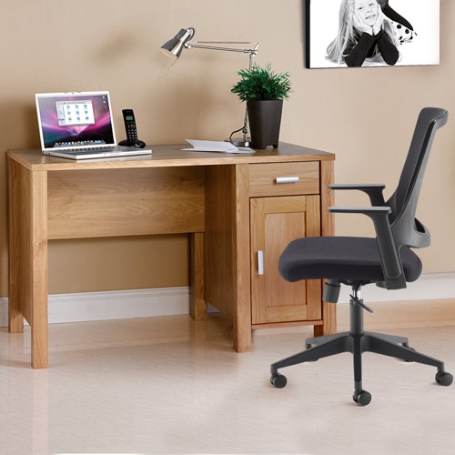 Amazon home office workstation with integrated drawer and cupboard unit - oak effect